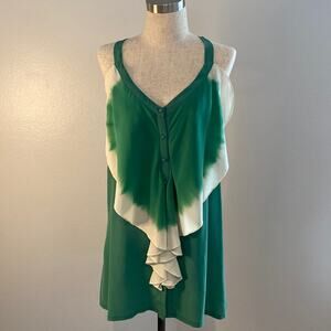 Anthropologie | Trinity green and white tie dye silk button front blouse medium